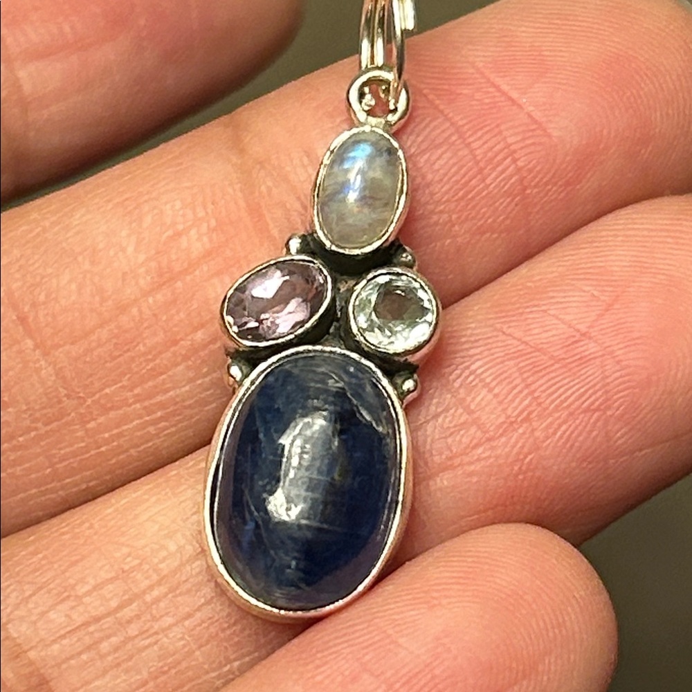 Blue Kyanite + Labradorite + Amethyst + Blue Topaz Silver Pendant
